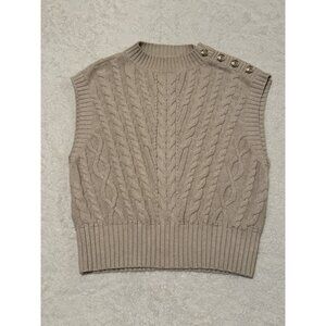 LOFT Cable Knit Sweater Vest Cream Button Shoulder 100% Cotton Women's S